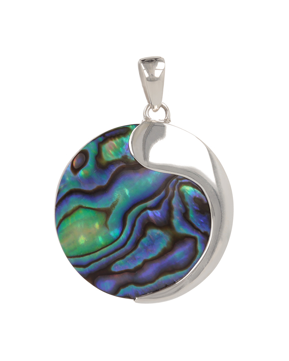 925 Sterling Silver Abalone mother-of-pearl Round Shape Pendant
