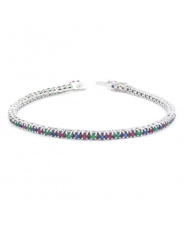 925 Sterling Silver Ruby Emerald Sapphire Bracelet