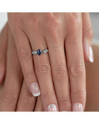 Verlobungsring-Zwei echte Sapphire Steine und Doppel-Rhodium-Silber-Ring