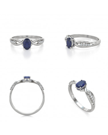 Engagement ring-Two genuine Sapphire stones and double rhodium silver ring