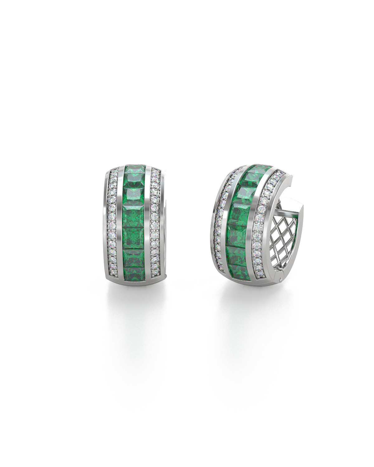 14K Gold Emerald Diamonds Earrings