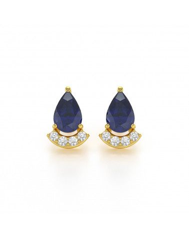 14K Gold Sapphire Diamonds Earrings
