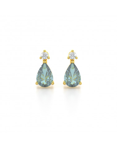 14K Gold Aquamarine Diamonds Earrings