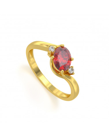 Anello in Oro Giallo 18K con Rubino e Diamanti - Eleganza Senza Tempo