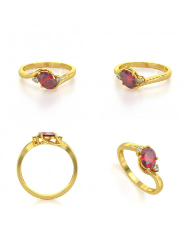 Anillo Venus en Oro Amarillo con Rubí y Diamantes - Vistas Múltiples