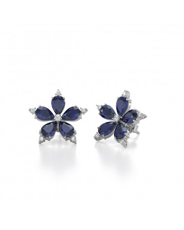 925 Silver Sapphire Diamonds Earrings