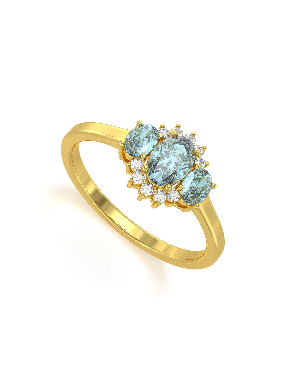 Gold Aquamarin Diamanten Ringe 1.358grs