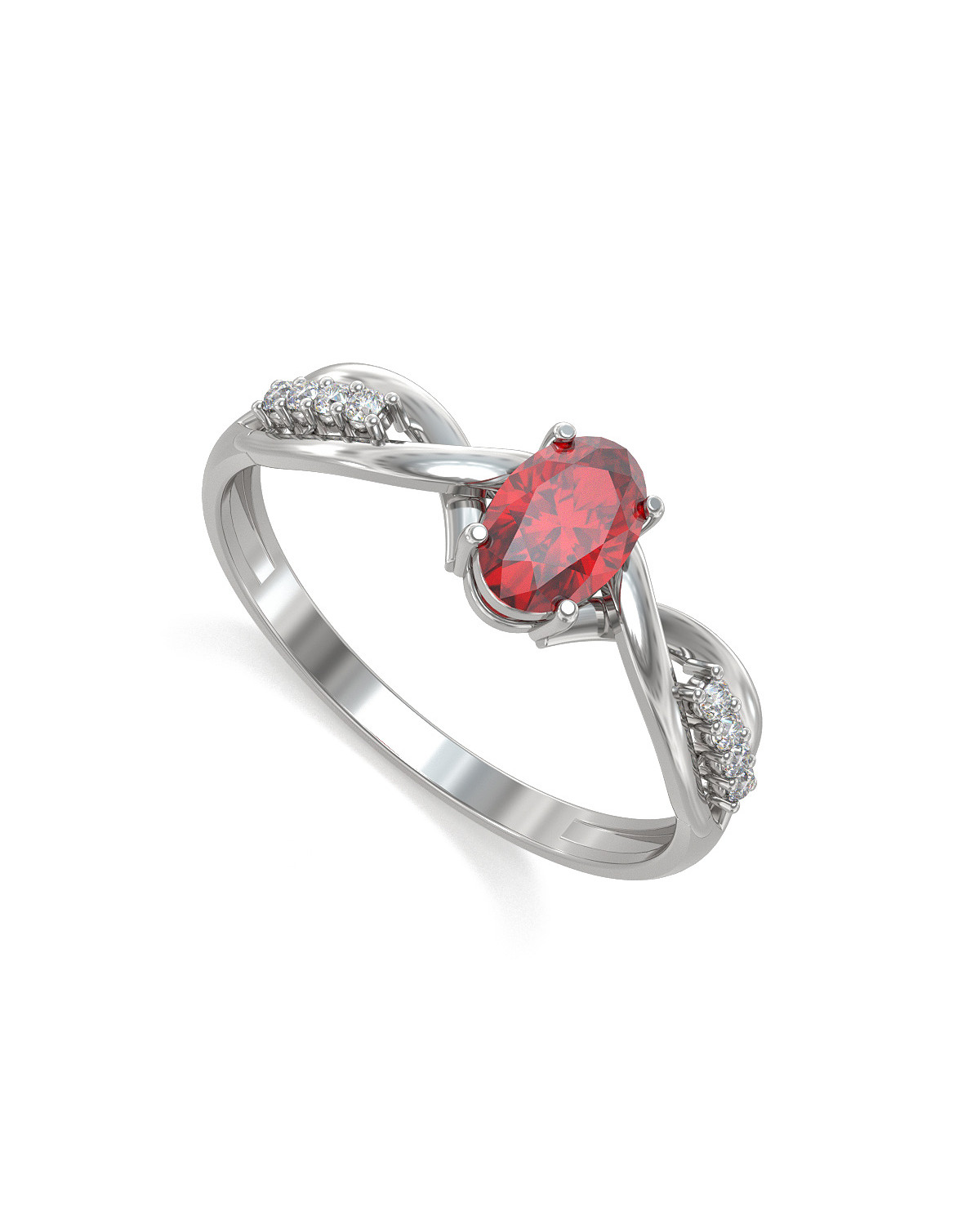 Anillo de compromiso 1 piedras de rubí reales con 4 diamantes en un anillo de plata rodio