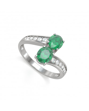 CALINE Duo Emerald & Diamond Ring in 925 Silver – Jewelry Collection – Elegant Precious Stone