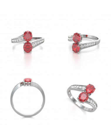 925 Silver Ruby Diamonds Ring ADEN - 2