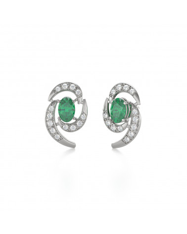 Orecchini in Smeraldo Diamanti Argento 925 ADEN - 3