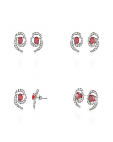 925 Silver Ruby Diamonds Earrings ADEN - 2