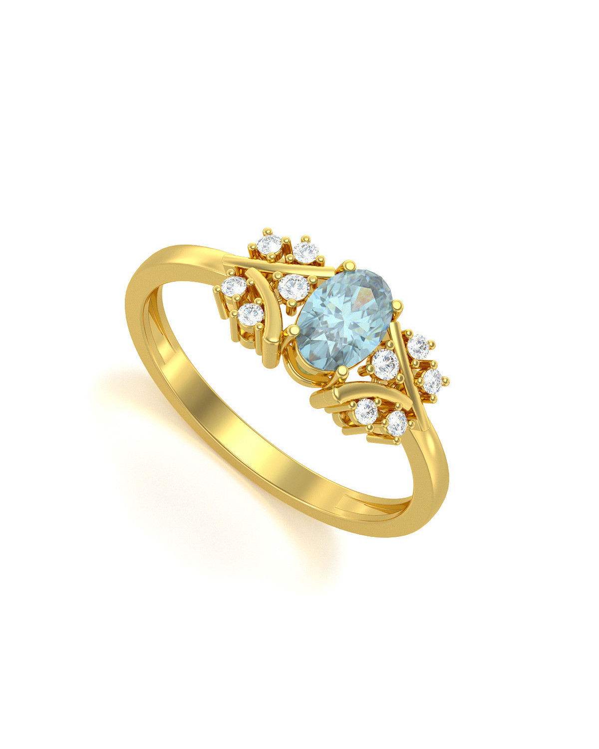 Gold Aquamarin Diamanten Ringe 1.556grs