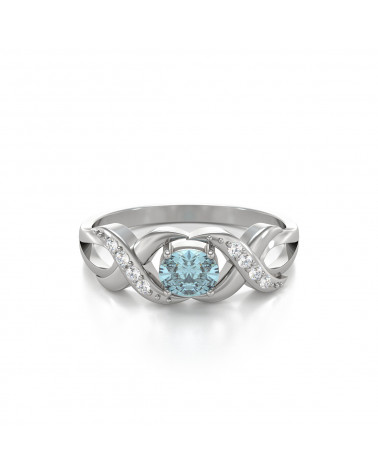 925 Silver Aqumarine Diamonds Ring ADEN - 3