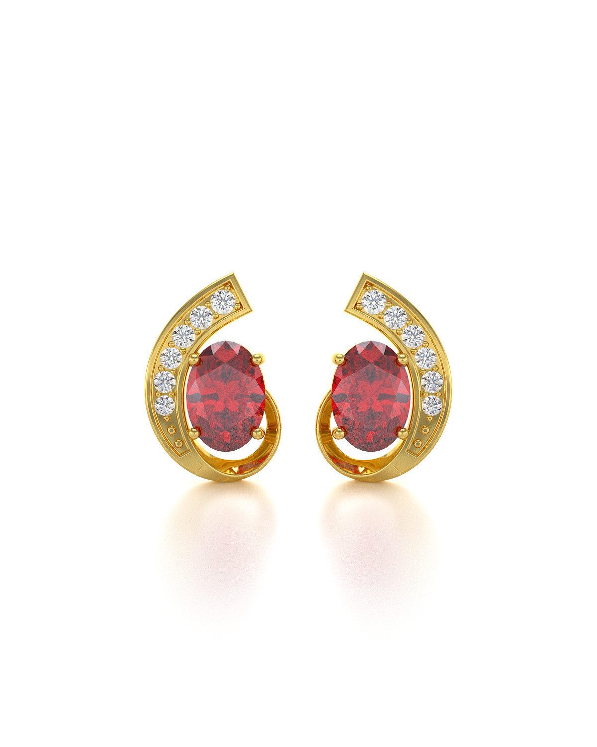 Pendientes  de Oro 14K Rubi y Diamantes