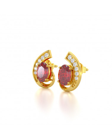 Boucles d'oreille Or Jaune Rubis et Diamants 2.10grs ADEN - 4