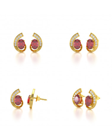 Pendientes  de Oro 14K Rubi y Diamantes ADEN - 2