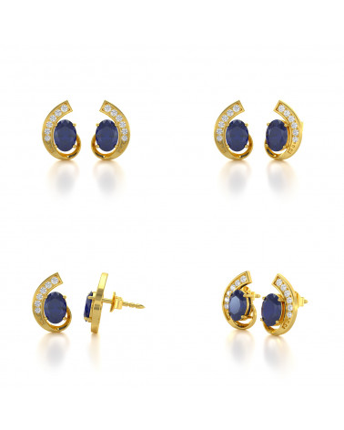 14K Gold Sapphire Diamonds Earrings ADEN - 2