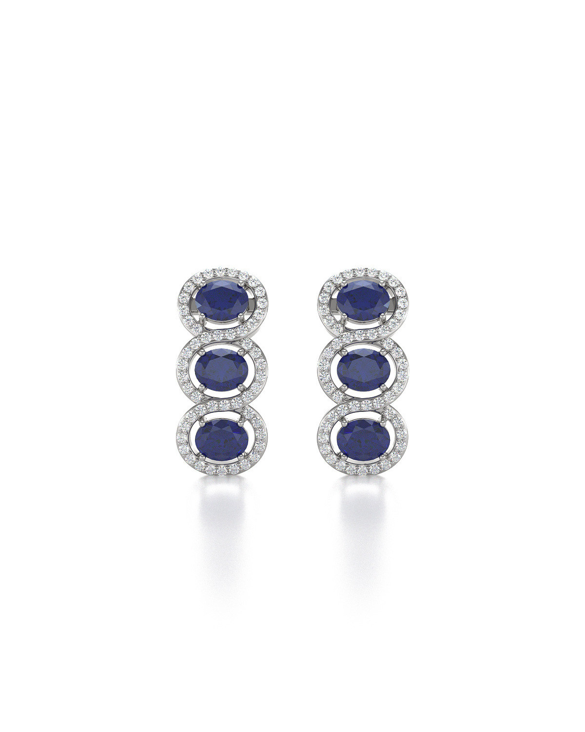 14K Gold Sapphire Diamonds Earrings