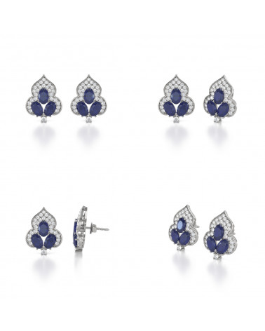 925 Silver Sapphire Diamonds Earrings ADEN - 2