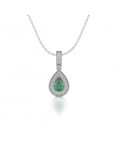 Colgante Pendente in Oro 14K Smeraldo Diamanti Catena Oro inclusa ADEN - 1
