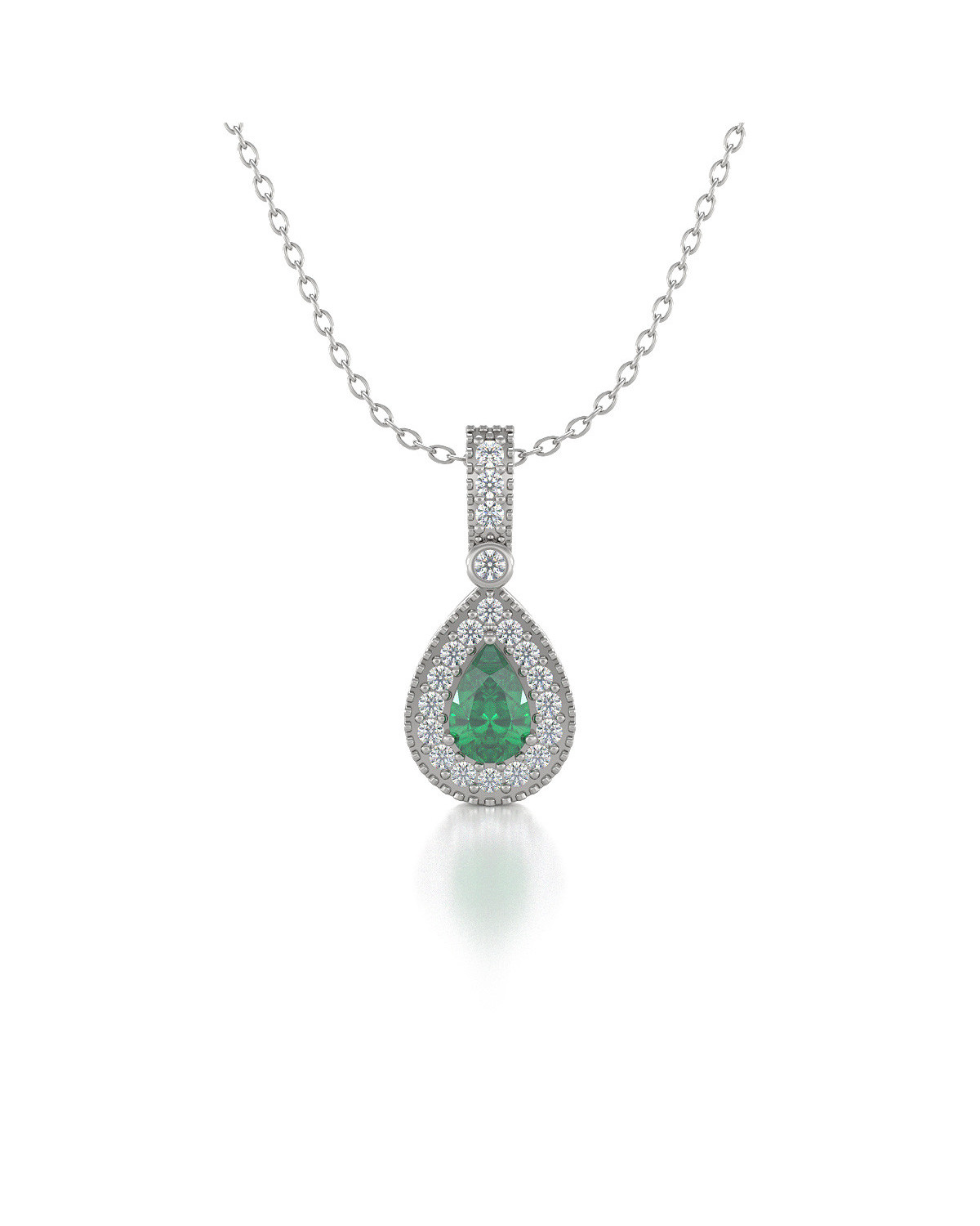 Collar Colgante Esmeralda y Diamantes Cadena Plata de Ley incluida ADEN - 1