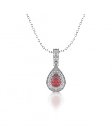925 Silver Ruby Diamonds Necklace Pendant Chain included ADEN - 1