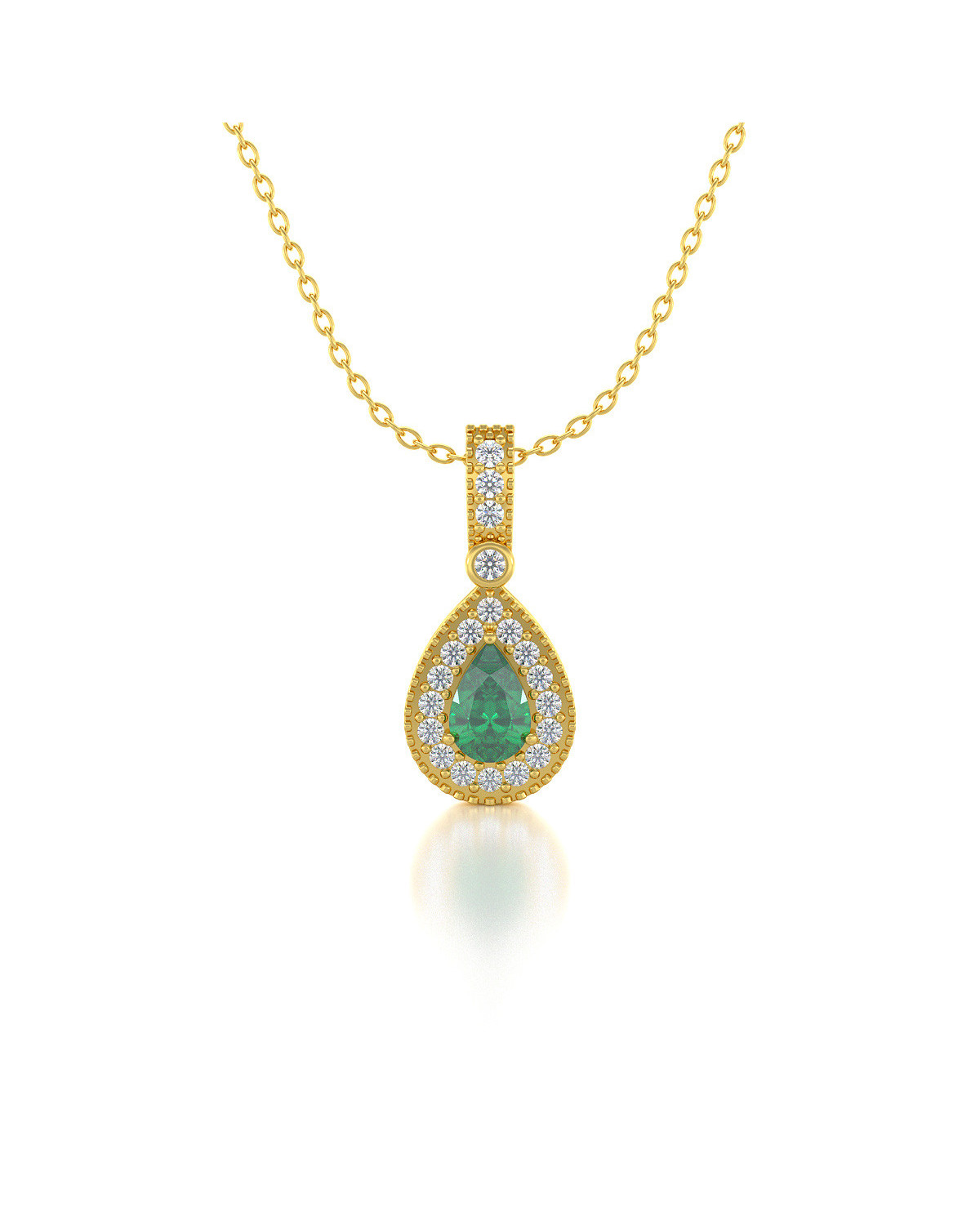 Colgante Pendente in Oro 14K Smeraldo Diamanti Catena Oro inclusa