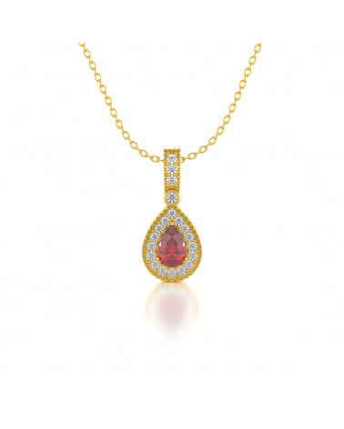 14K Gold Ruby Diamonds Necklace Pendant Gold Chain included ADEN - 1