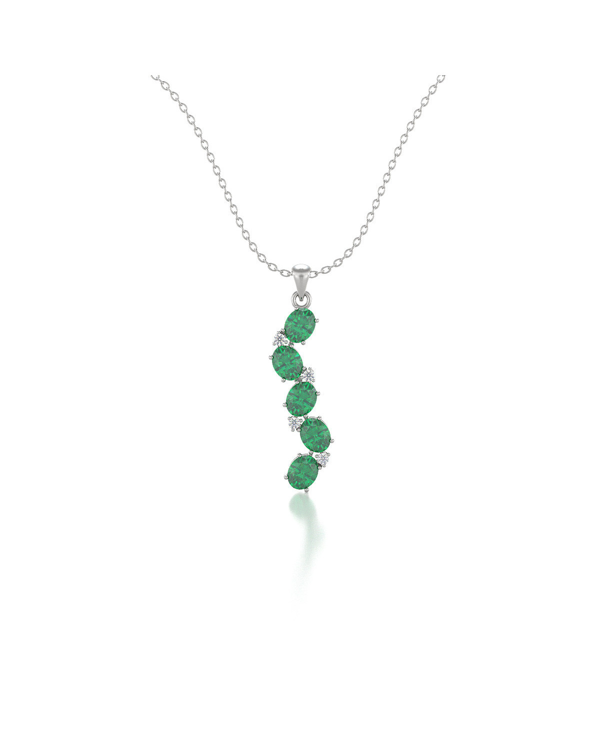 925 Silver Emerald Diamonds Necklace Pendant Chain included ADEN - 1