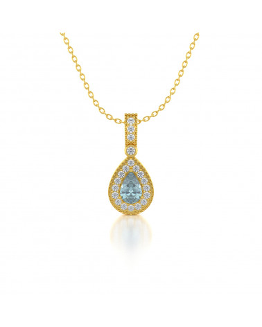 14K Gold Aquamarine Necklace Pendant Gold Chain included ADEN - 1