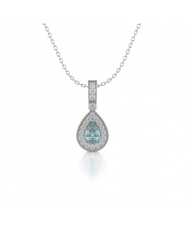 925 Silber Aquamarin Diamanten Halsketten Anhanger Silberkette enthalten ADEN - 1