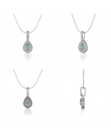 925 Silver Aquamarine Diamonds Necklace Pendant Chain included ADEN - 2