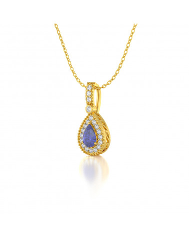 14K Gold Tanzanite Diamonds Necklace Pendant Gold Chain included ADEN - 3