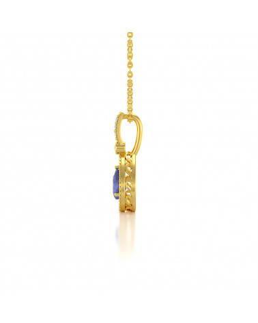 14K Gold Tanzanite Diamonds Necklace Pendant Gold Chain included ADEN - 4