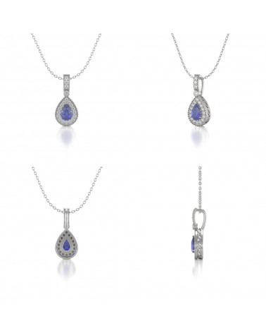 925 Silver Tanzanite Diamonds Necklace Pendant Chain included ADEN - 2