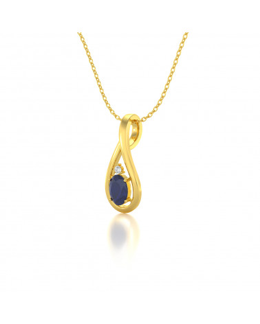 14K Gold Sapphire Diamonds Necklace Pendant Gold Chain included ADEN - 3