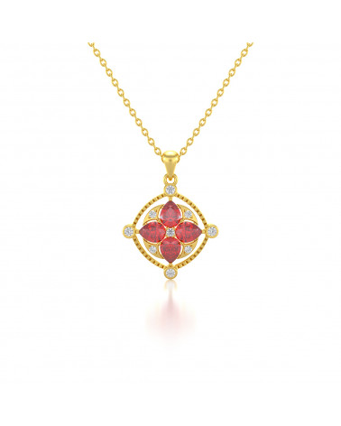 14K Gold Ruby Diamonds Necklace Pendant Gold Chain included ADEN - 1