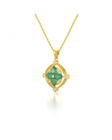 Collar Colgante de Oro 14K Esmeralda y Diamantes Cadena Oro incluida ADEN - 3