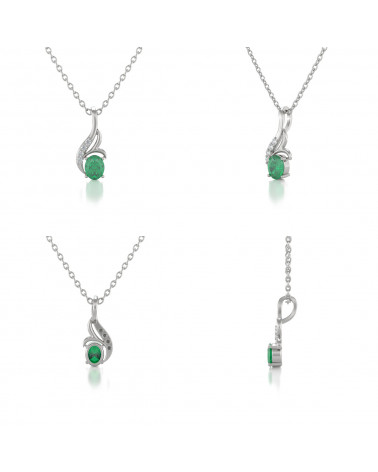 925 Silber Smaragd Diamanten Halsketten Anhanger Silberkette enthalten ADEN - 2