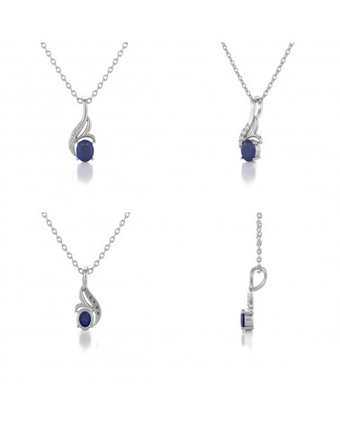 925 Silver Sapphire Diamonds Necklace Pendant Chain included ADEN - 2
