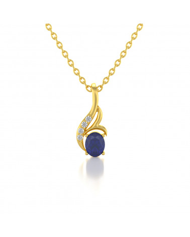 14K Gold Sapphire Diamonds Necklace Pendant Gold Chain included ADEN - 1