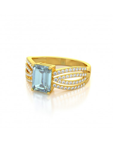 Gold Aquamarine Diamonds Ring ADEN - 4