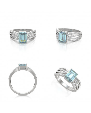 925 Silver Aquamarine Diamonds Ring ADEN - 2