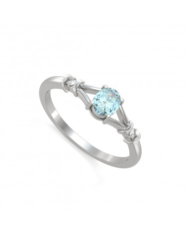 925 Silver Aquamarine Diamonds Ring ADEN - 1
