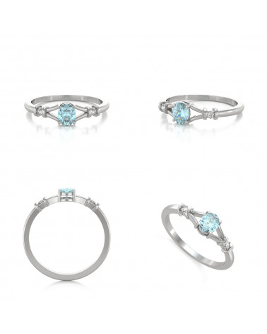925 Silver Aquamarine Diamonds Ring ADEN - 2