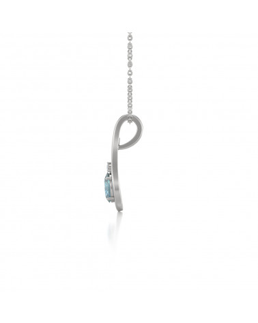 925 Silver Aquamarine Diamonds Necklace Pendant Chain included ADEN - 3