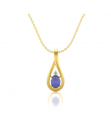 Gold Tanzanite Diamonds Necklace Pendant Gold Chain included ADEN - 1