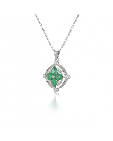 925 Silver Emerald Diamonds Necklace Pendant Chain included ADEN - 3