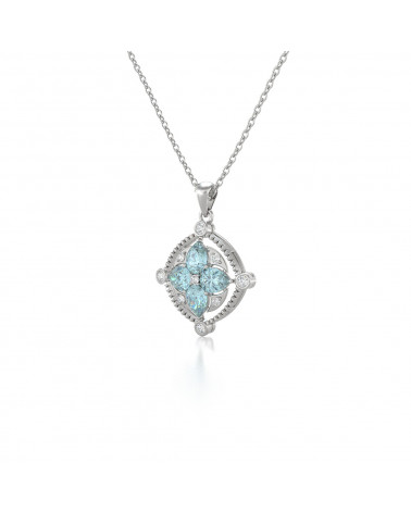925 Silber Aquamarin Diamanten Halsketten Anhanger Silberkette enthalten ADEN - 3